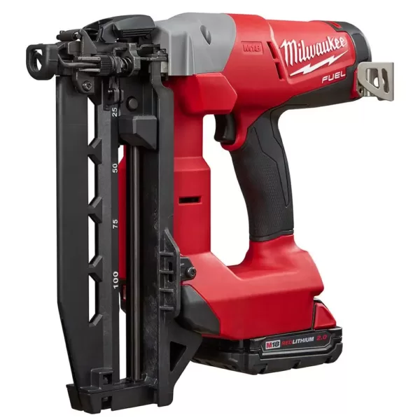 Milwaukee M18 FUEL 18-Volt Lithium-Ion Brushless 16-Gauge Cordless Straight Finish Nailer Kit w/One 2.0 Ah Battery, Charger & Bag