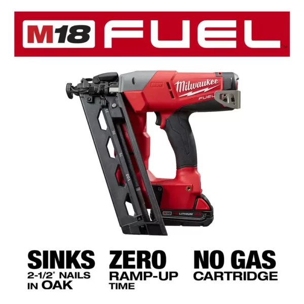 Milwaukee M18 FUEL 18-Volt Lithium-Ion Brushless Cordless 16-Gauge Angled Finish Nailer Kit with (1) 2.0Ah Battery, Charger & Bag