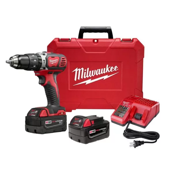 Milwaukee M18 18-Volt Lithium-Ion Cordless 1/2 in. Hammer Drill Driver Kit w/(2) 3.0Ah Batteries, Charger & Hard Case