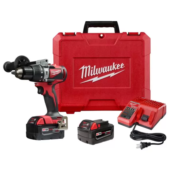 Milwaukee M18 18-Volt Lithium-Ion Brushless Cordless 1/2 in. Compact Hammer Drill/Driver Kit w/Two 4.0Ah Batteries and Hard Case