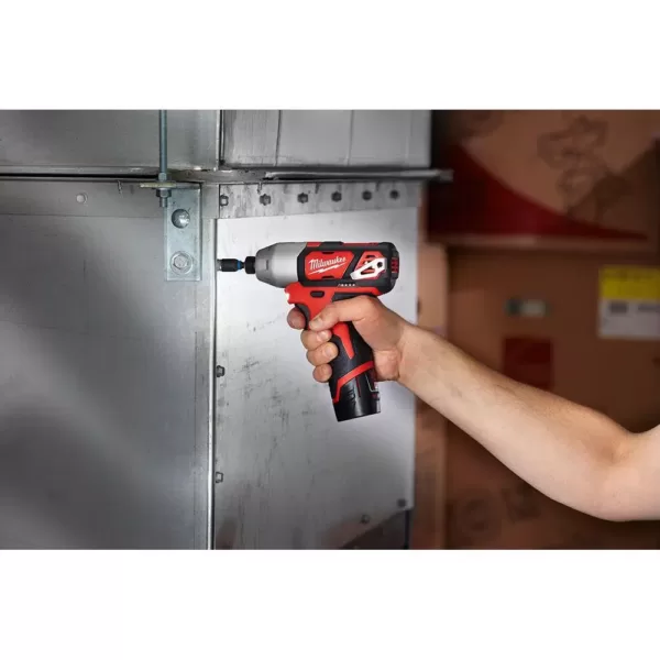 Milwaukee M12 12-Volt Lithium-Ion Cordless 1/4 in. Hex Impact and 3/8 in. Crown Stapler Combo Kit W/ (1) 2.0Ah Battery and Charger