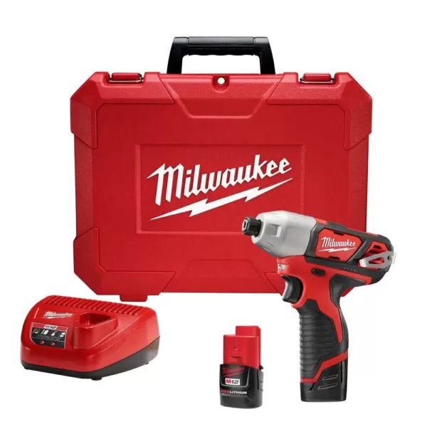 Milwaukee M12 12-Volt Lithium-Ion Cordless 1/4 in. Impact Driver Kit W/(2) 1.5Ah Batteries, Charger & Case