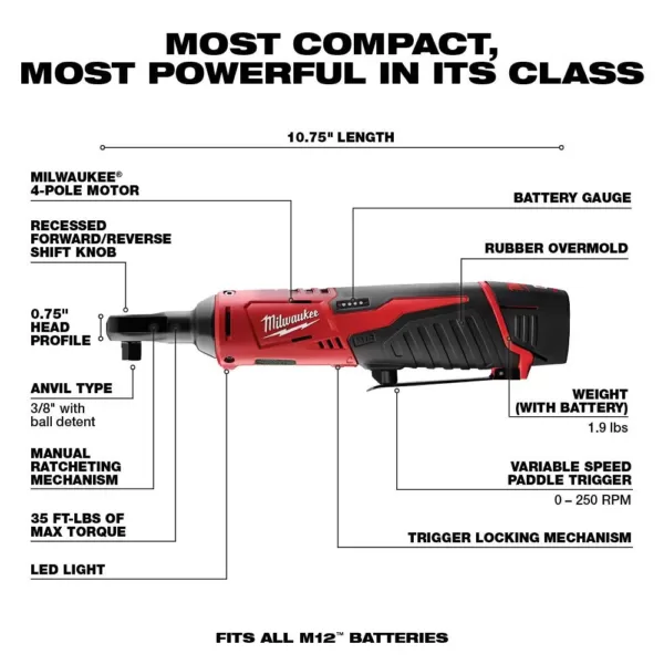 Milwaukee M12 FUEL SURGE 12-Volt Lithium-Ion Brushless Cordless 1/4 in. Hex Impact Driver Compact Kit w/ M12 3/8 in. Ratchet