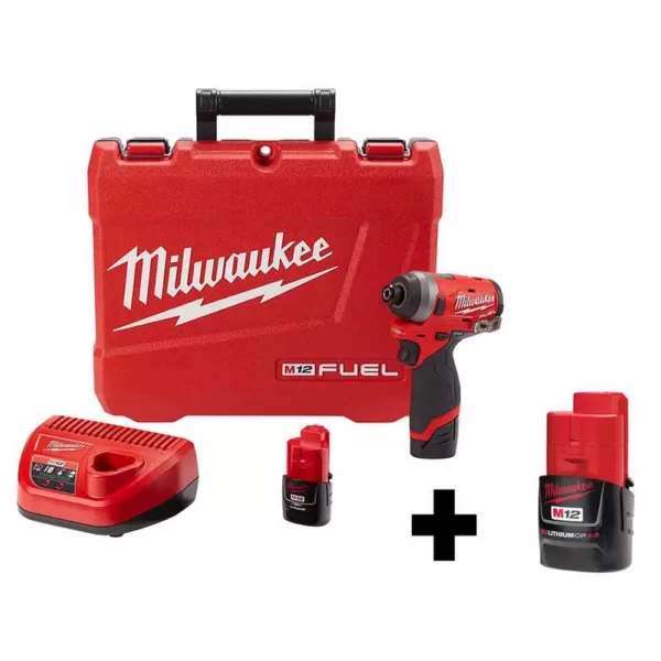 Milwaukee M12 FUEL 12-Volt Lithium-Ion Brushless Cordless 1/4 in. Hex Impact Driver Kit With Bonus M12 2.0Ah Battery