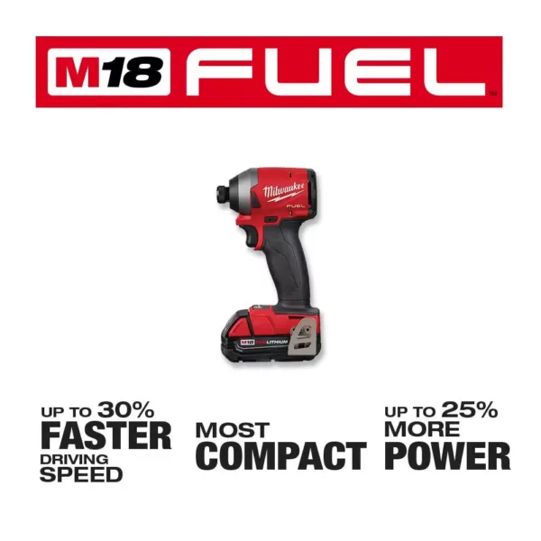 Milwaukee M18 FUEL 18-Volt Lithium-Ion Brushless Cordless 1/4 in. Hex Impact Driver Kit W/(2) 2.0Ah Batteries, Charger, Hard Case