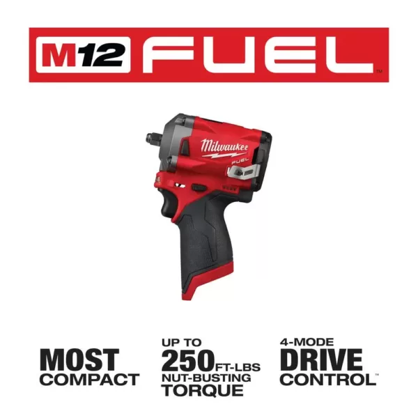 Milwaukee M12 FUEL 12-Volt Lithium-Ion Brushless Cordless Stubby 3/8 in. Impact Wrench and Ratchet Kit (Tool-Only Kit)