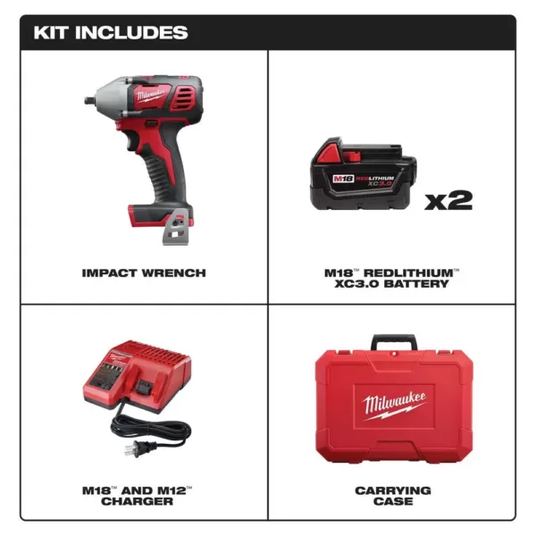 Milwaukee M18 18-Volt Lithium-Ion Cordless 3/8 in. Impact Wrench W/ Friction Ring Kit W/(2) 3.0Ah Batteries, Charger, Hard Case