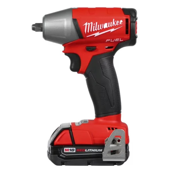 Milwaukee M18 FUEL 18-Volt Lithium-Ion Brushless Cordless 3/8 in. Impact Wrench W/ Friction Ring Kit W/ (2) 2.0Ah Batteries