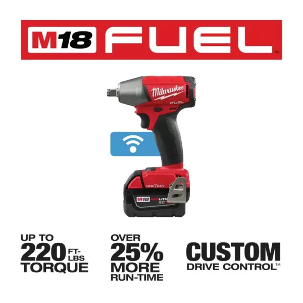 Milwaukee M18 FUEL ONE-KEY 18-Volt Lithium-Ion Brushless Cordless 1/2 in. Impact Wrench w/ Friction Ring Kit w/(2) 5.0Ah Batteries