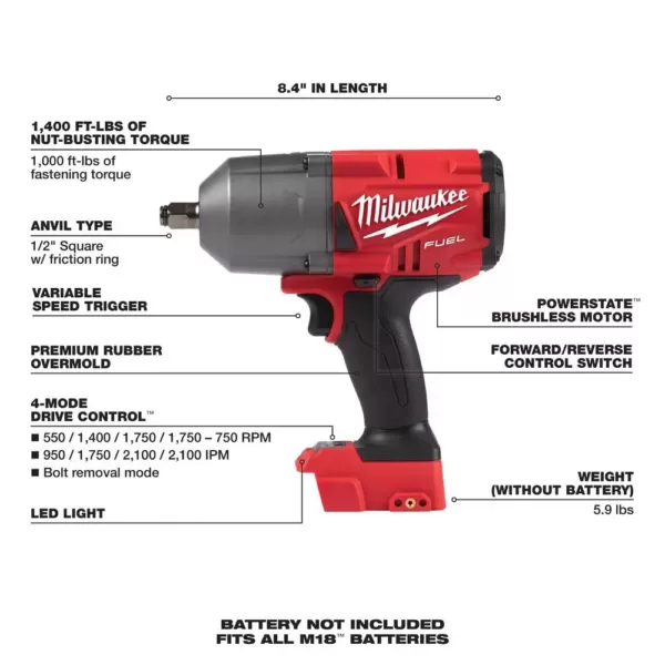 Milwaukee M18 FUEL 18-Volt Lithium-Ion Brushless Cordless 1/2 in. Impact Wrench with Friction Ring & 7 in. Variable Speed Polisher