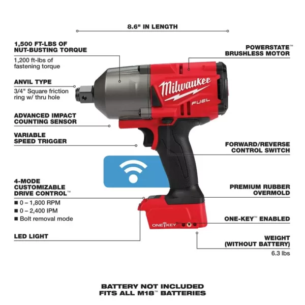 Milwaukee M18 FUEL 18-Volt 1/2 in. Lithium-Ion Brushless Impact Wrench & ONE-KEY 3/4 in. Impact Wrench with (2) 6.0Ah Batteries