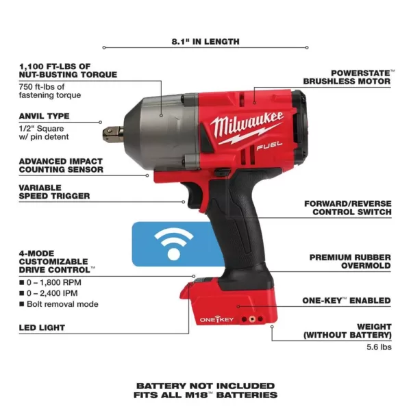 Milwaukee M18 FUEL ONE-KEY 18-Volt Lithium-Ion Brushless Cordless 1/2 in. Impact Wrench with Pin Detent (Tool-Only)