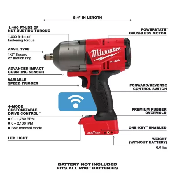 Milwaukee M18 FUEL ONE-KEY 18-Volt Lithium-Ion Brushless Cordless 1/2 in. Impact Wrench with Friction Ring (Tool-Only)