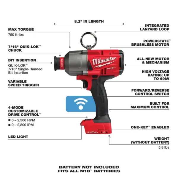 Milwaukee M18 FUEL ONE-KEY 18-Volt Lithium-Ion Brushless Cordless 7/16 in. Hex High Torque Impact Wrench (Tool-Only)