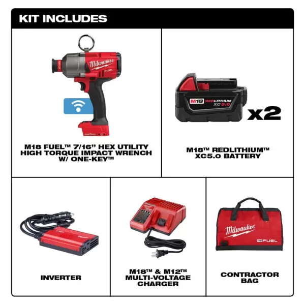 Milwaukee M18 FUEL ONE-KEY 18-Volt Lithium-Ion Brushless Cordless 7/16 in. Hex Impact Wrench Kit with 2 5.0 Ah Batteries Tool Bag