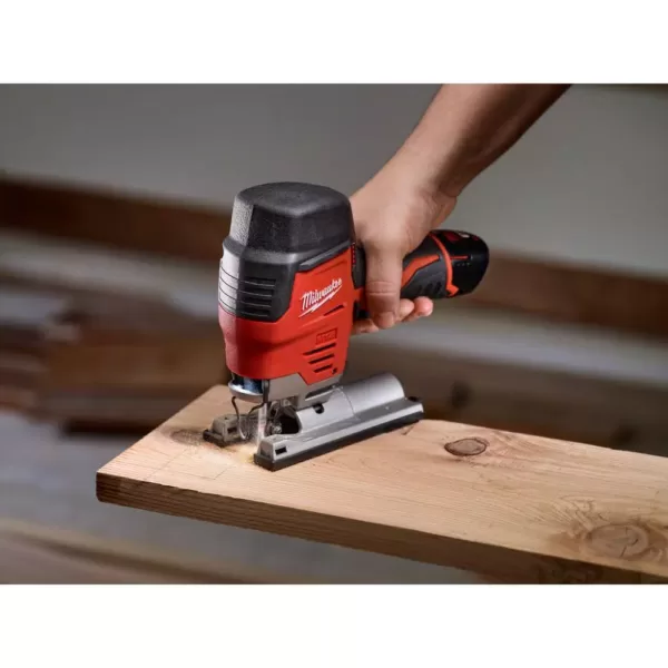 Milwaukee M12 12-Volt Lithium-Ion Cordless Jig Saw and 3/8 in. Crown Stapler Combo Kit W/ (1) 2.0Ah Battery and Charger