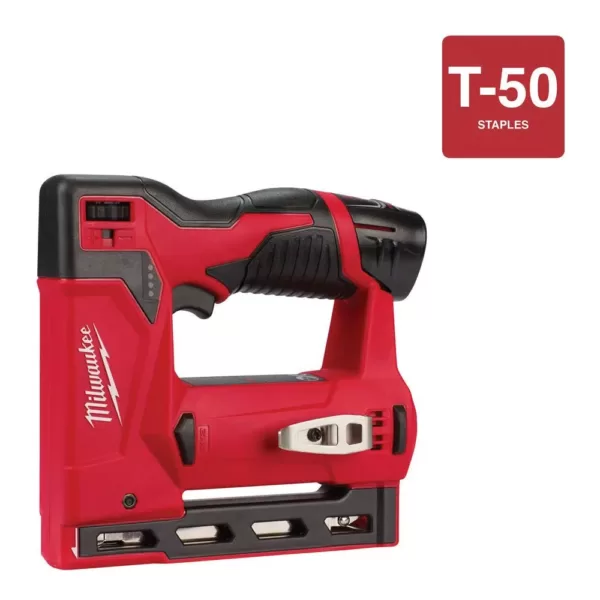 Milwaukee M12 12-Volt Lithium-Ion Cordless Jig Saw and 3/8 in. Crown Stapler Combo Kit W/ (1) 2.0Ah Battery and Charger