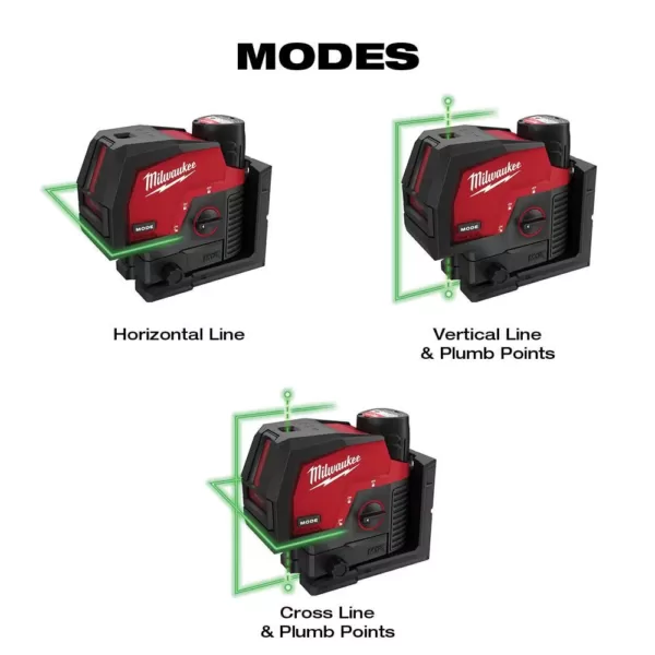 Milwaukee M12 12-Volt Lithium-Ion Cordless Green 125 ft. Cross Line and Plumb Points Laser Level (Tool-Only)