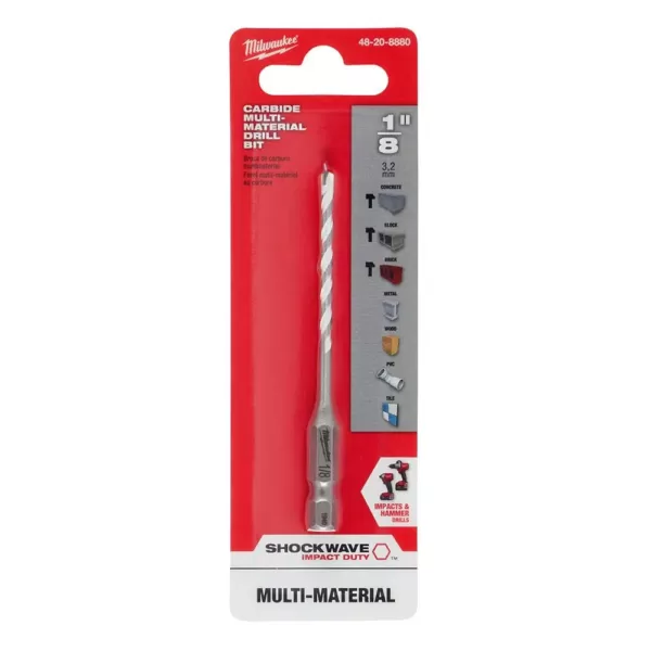 Milwaukee 1/8 in. x 4 in. x 6 in. SHOCKWAVE Carbide Multi-Material Drill Bit