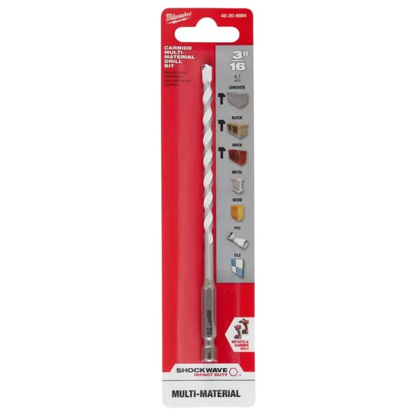 Milwaukee 3/16 in. x 4 in. x 6 in. SHOCKWAVE Carbide Multi-Material Drill Bit