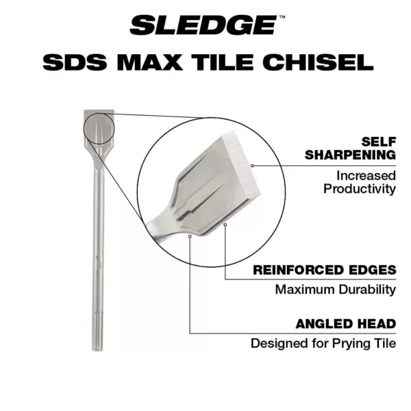 Milwaukee 2 in. x 15 in. SDS-Max SLEDGE Steel Tile Chisel Bit