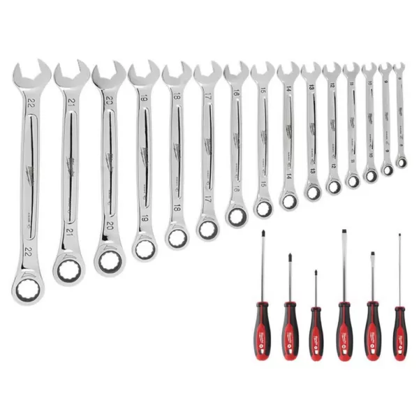 Milwaukee Ratcheting Wrench and Screwdriver Mechanics Tool Set (21-Piece)