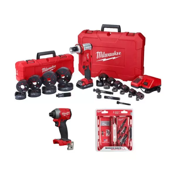 Milwaukee M18 18-Volt Lithium-Ion 1/2 in. to 4 in. Force Logic 6 Ton Cordless Knockout Tool Kit W/ Impact Driver & Step Bits