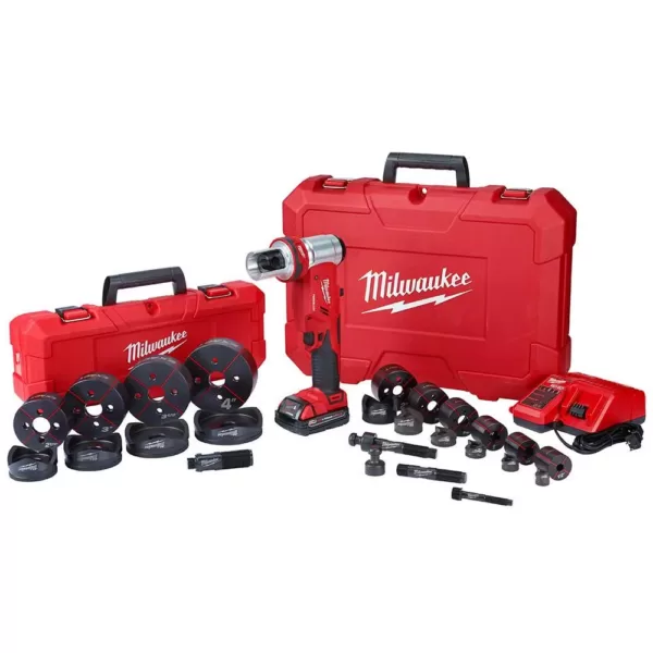 Milwaukee M18 18-Volt Lithium-Ion 1/2 in. to 4 in. Force Logic 6 Ton Cordless Knockout Tool Kit w/Die Set, (1) 2.0Ah Batteries