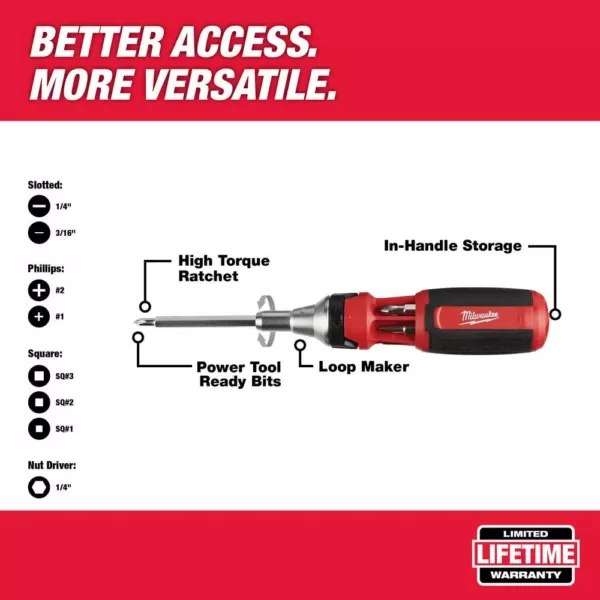 Milwaukee 9-in-1 Square Drive Ratcheting Multi-Bit Screwdriver