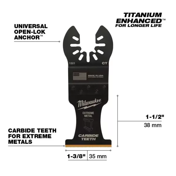 Milwaukee 1-3/8 in. Carbide Universal Fit Extreme Metal Cutting Oscillating Multi-Tool Blade (2-Pack)