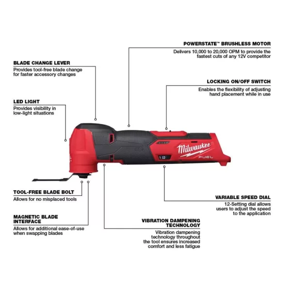 Milwaukee M12 FUEL 12-Volt Lithium-Ion Cordless Oscillating Multi-Tool with M12 2.0Ah Battery