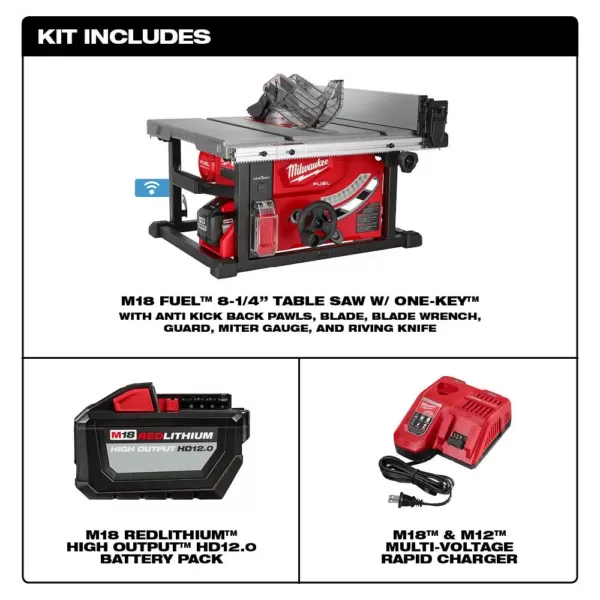 Milwaukee M18 FUEL ONE-KEY 18-Volt Lithium-Ion Brushless Cordless 8-1/4 in. Table Saw Kit with (1) 12.0Ah Battery and Stand