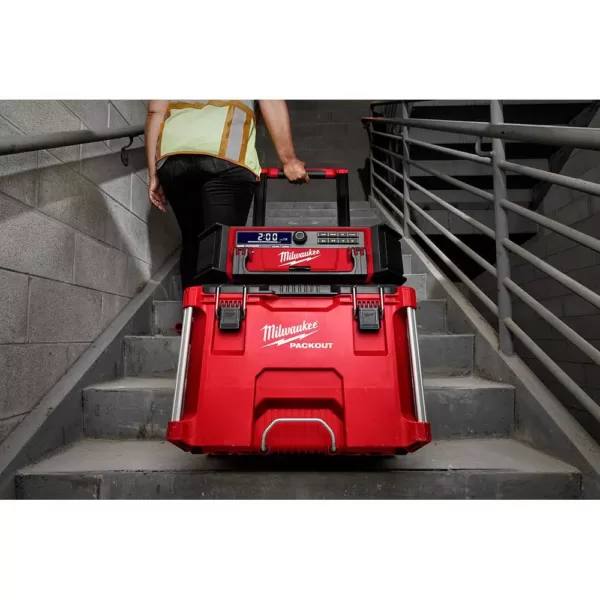 Milwaukee M18 Lithium-Ion Cordless PACKOUT Radio/Speaker with Built-In Charger w/PACKOUT 22 in. Rolling Tool Box & 16 Qt. Cooler