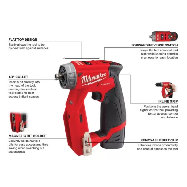 Milwaukee M12 FUEL 12-Volt Lithium-Ion Brushless Cordless 4-in-1 Installation 3/8 in. Drill Driver Kit with  M12 Multi-Tool