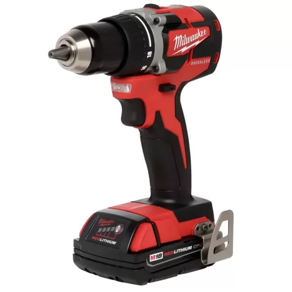 Milwaukee M18 18-Volt Lithium-Ion Brushless Cordless 1/2 in. Compact Drill/Driver Kit with (2) 2.0 Ah Batteries, Charger and Case