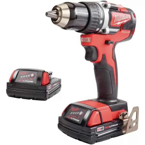 Milwaukee M18 18-Volt Lithium-Ion Brushless Cordless 1/2 in. Compact Drill/Driver Kit with (2) 2.0 Ah Batteries, Charger and Case