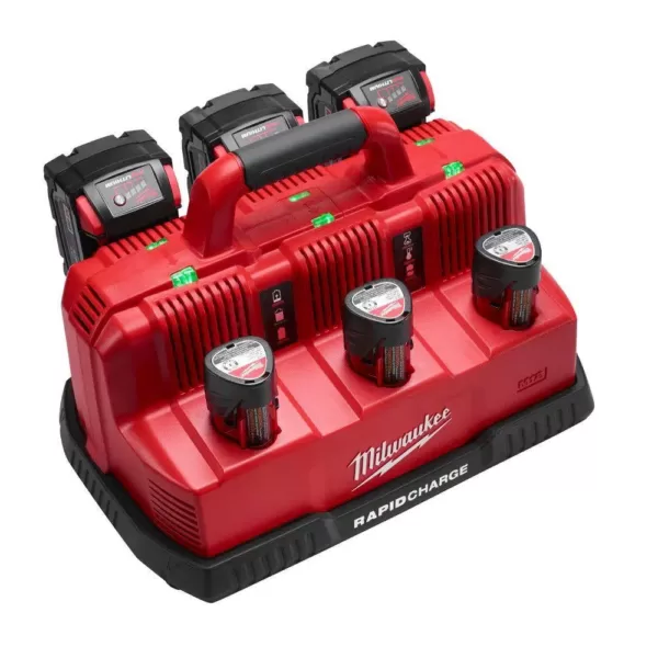 Milwaukee M12 and M18 12-Volt/18-Volt Lithium-Ion Multi-Voltage 6-Port Sequential Rapid Battery Charger (3 M12 and 3 M18 Ports)