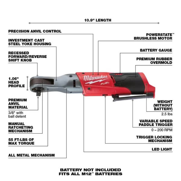 Milwaukee M12 FUEL 12-Volt Lithium-Ion Brushless Cordless Ratchet & Impact Combo Kit (3-Tool) with (2) 2.0Ah Battery & Charger