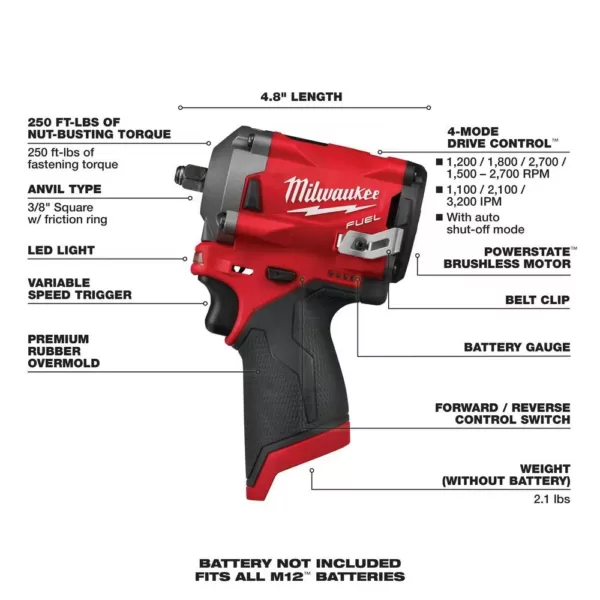 Milwaukee M12 FUEL 12-Volt Lithium-Ion Brushless Cordless Combo Kit (5-Tool) with 2 Batteries and Bag