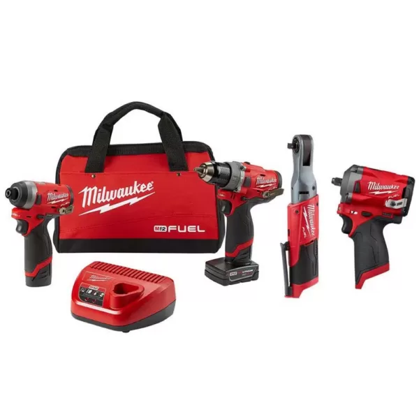 Milwaukee M12 FUEL 12-Volt Lithium-Ion Brushless Cordless Combo Kit (4-Tool) with 2 Batteries and Bag