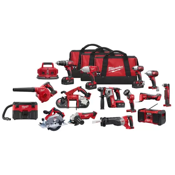 Milwaukee M18 18-Volt Lithium-Ion Cordless Combo Tool Kit (15-Tool) with Four 3.0 Ah Batteries, (1) Charger, (3) Tool Bag