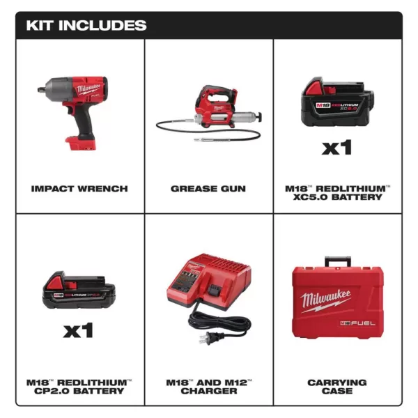 Milwaukee M18 FUEL 18-Volt Lithium-Ion Brushless Cordless 1/2 in. Impact Wrench with Friction Ring Kit with Free M18 Grease Gun