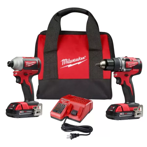 Milwaukee M18 18-Volt Lithium-Ion Brushless Cordless Compact Drill/Impact Combo Kit (2-Tool) W/ (2) 2.0Ah Batteries, Charger & Bag