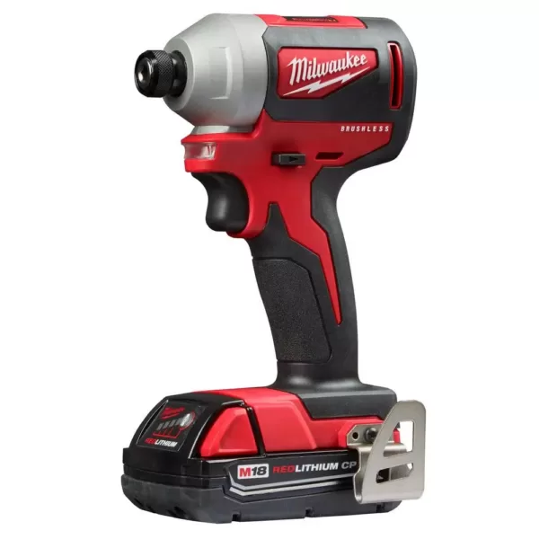 Milwaukee M18 18-Volt Lithium-Ion Brushless Cordless Compact Drill/Impact Combo Kit (2-Tool) W/ (2) 2.0Ah Batteries, Charger & Bag