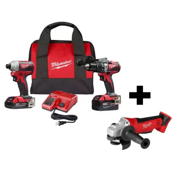 Milwaukee M18 18-Volt Lithium-Ion Brushless Cordless Hammer Drill and Impact Combo Kit with M18 4-1/2 in. Cut-Off/Grinder