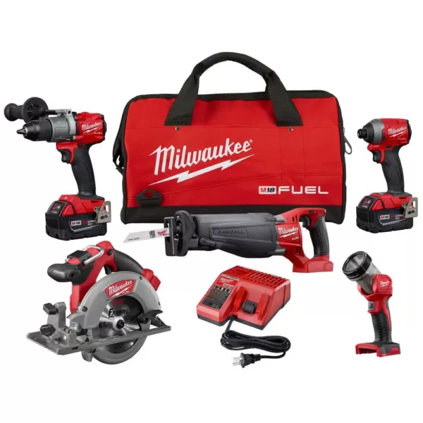 Milwaukee M18 FUEL 18-Volt Lithium-Ion Brushless Cordless Combo Kit (5-Tool) W/ (2) 5.0 Ah Batteries, (1) Charger, (1) Tool Bag