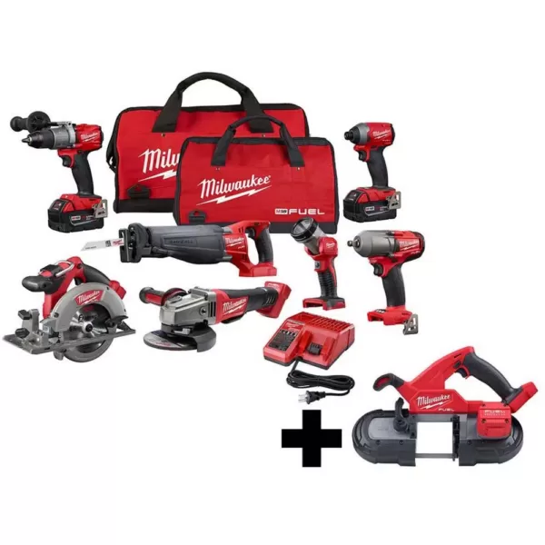 Milwaukee M18 FUEL 18-Volt Lithium-Ion Brushless Cordless Combo Kit (7-Tool) with  M18 FUEL Compact Bandsaw