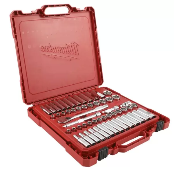 Milwaukee 3/8 in. Drive SAE/Metric Ratchet and Socket Mechanics Tool Set (56-Piece)