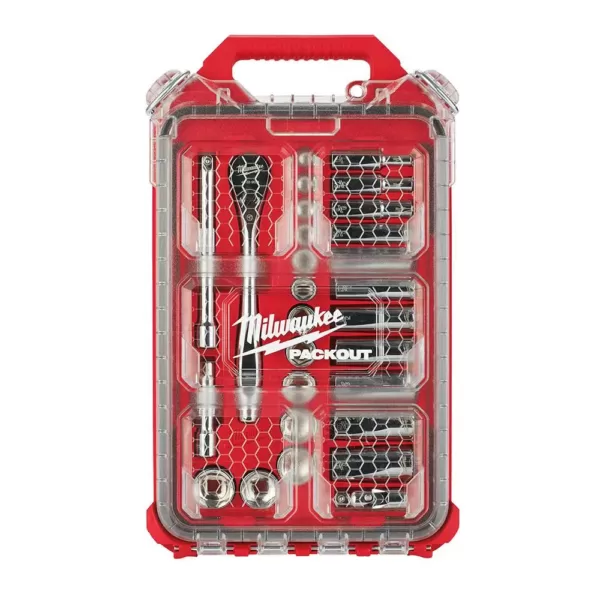 Milwaukee 3/8 in. Drive SAE Ratchet and Socket Mechanics Tool Set with Packout Case (28-Piece) and Screwdriver Set (8-Piece)