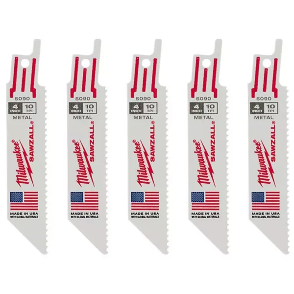 Milwaukee 4 in. 10 Teeth per in. Metal Cutting SAWZALL Reciprocating Saw Blades (5 Pack)